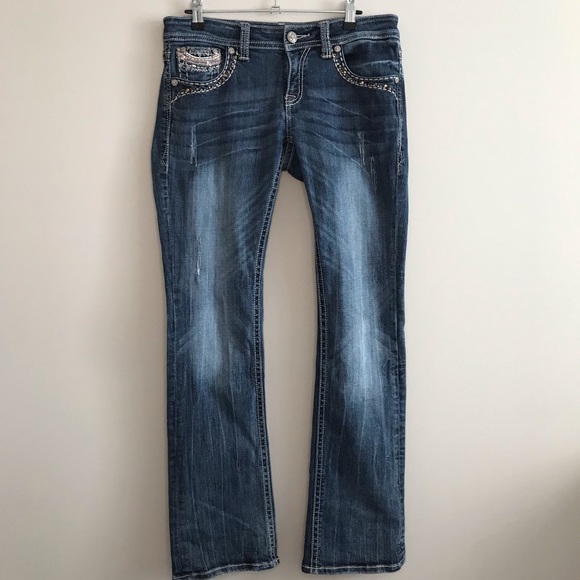 Grace in LA Mid Rise Embellished Boot Cut Jean - Size 30 - 33.5" Inseam - Picture 4 of 16